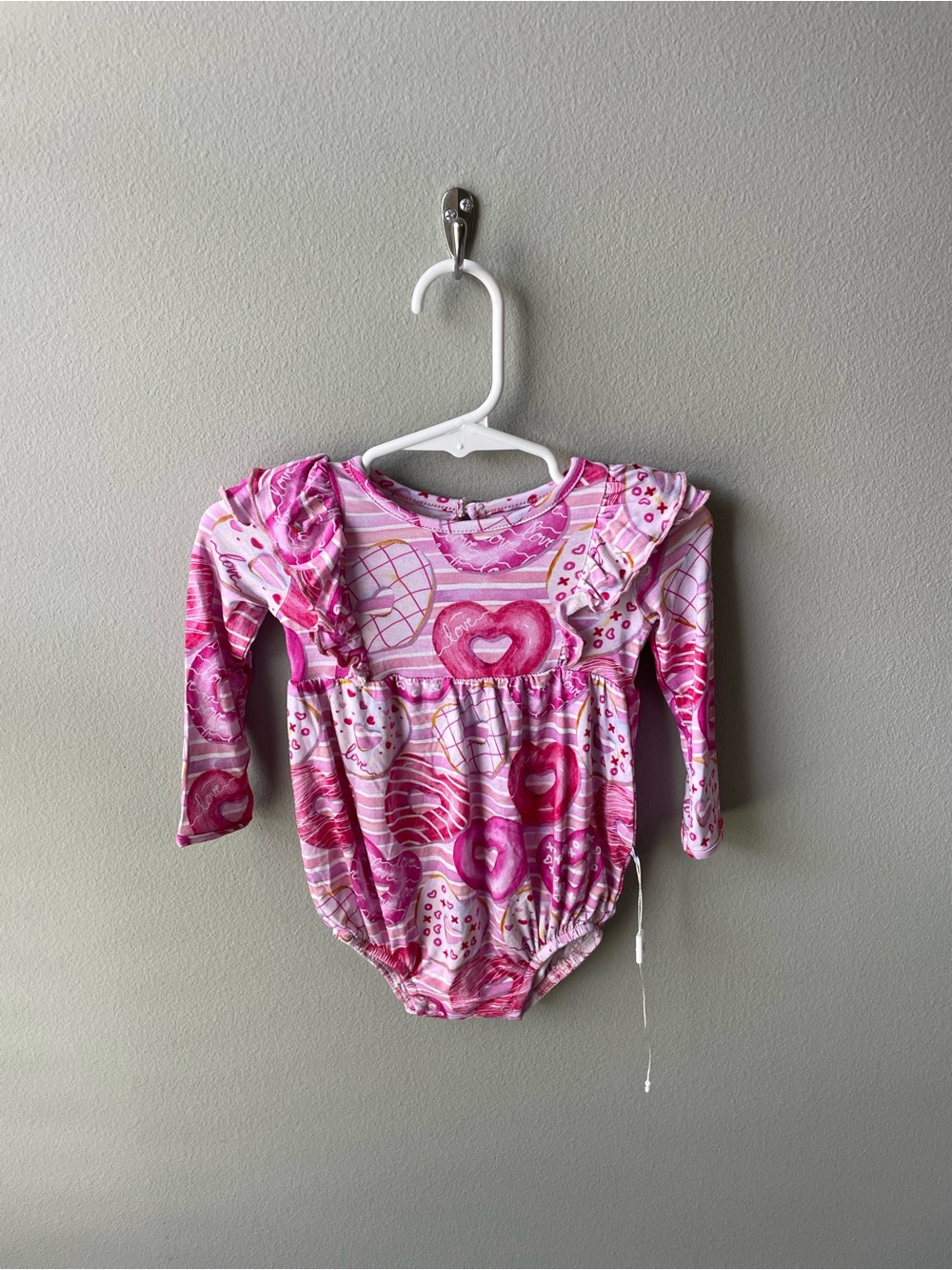 Birdie Bean Bamboo Pink Donuts Long Sleeve Bubble Romper NWOT
